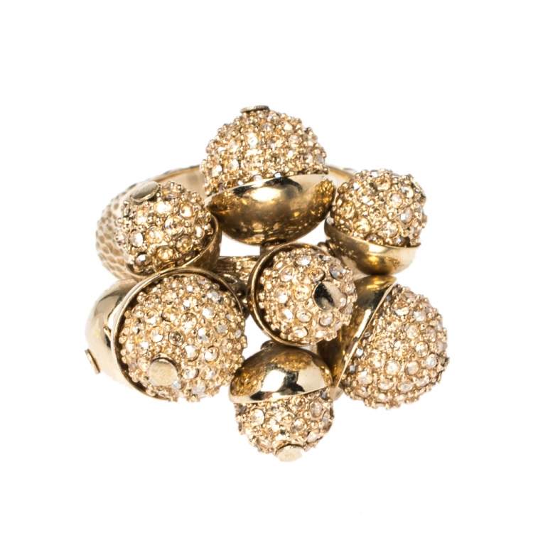 Pre Owned Dior Mise en Dior Crystal Embellished Gold Tone Ring M