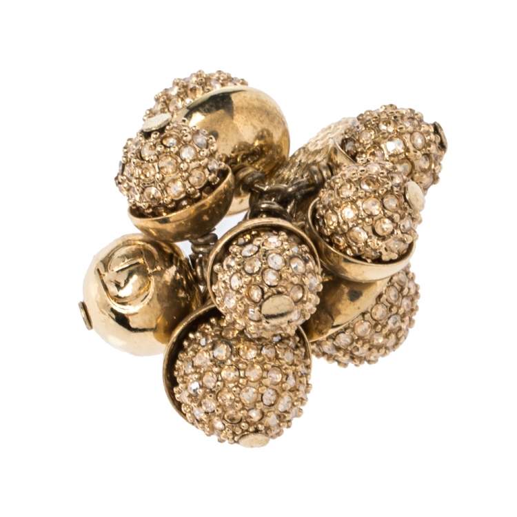 Pre Owned Dior Mise en Dior Crystal Embellished Gold Tone Ring M