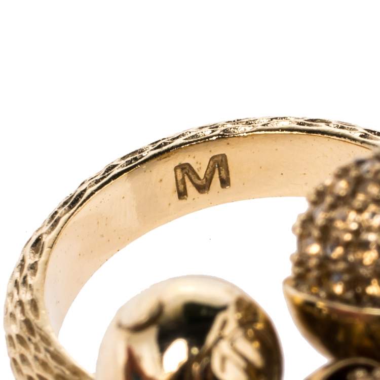 Pre Owned Dior Mise en Dior Crystal Embellished Gold Tone Ring M