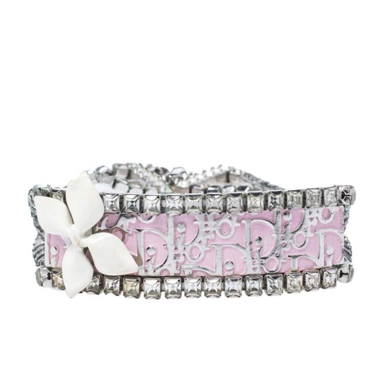 مملوكة مسبقًا Dior Enamel Crystal Embellished Silver Tone Choker Necklace Adjustable