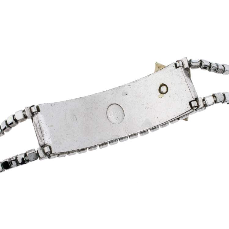 مملوكة مسبقًا Dior Enamel Crystal Embellished Silver Tone Choker Necklace Adjustable