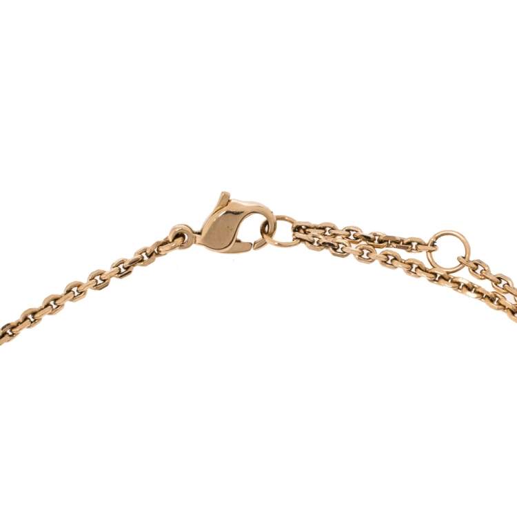 Pre Owned Dior Logo Charm Crystal Resin Gold Tone Necklace Adjustable