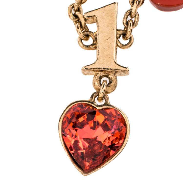 Pre Owned Dior Logo Charm Crystal Resin Gold Tone Necklace Adjustable