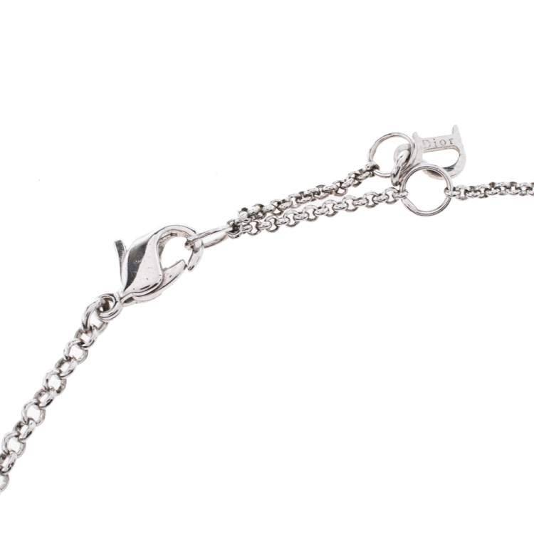 Pre Owned Dior Logo Crystal Embellished Silver Tone Necklace