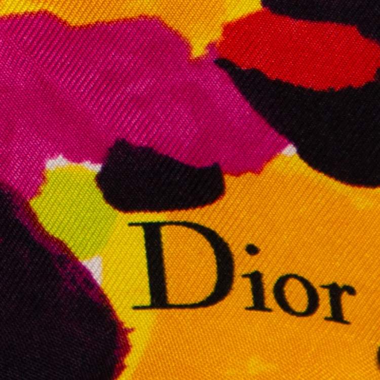 Pre Owned Dior Pink Floral Print Silk Scarf