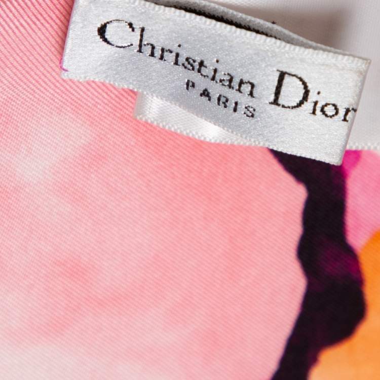 Pre Owned Dior Pink Floral Print Silk Scarf
