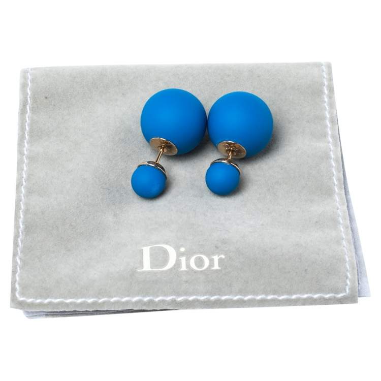 Pre Owned Dior Tribale Mise en Dior Matte Blue Gold Tone Stud Earrings