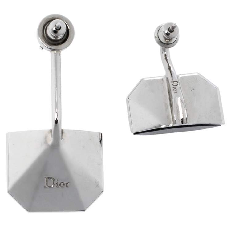 Pre Owned Dior Monotone Crystal & Howlite Asymmetric Drop Earrings