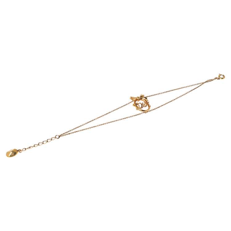 Pre Owned  Dior Vintage Bow Logo Gold Tone Double Chain Bracelet