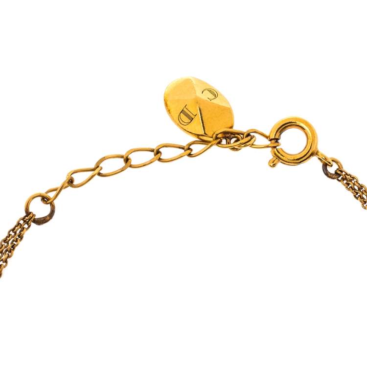 Pre Owned  Dior Vintage Bow Logo Gold Tone Double Chain Bracelet