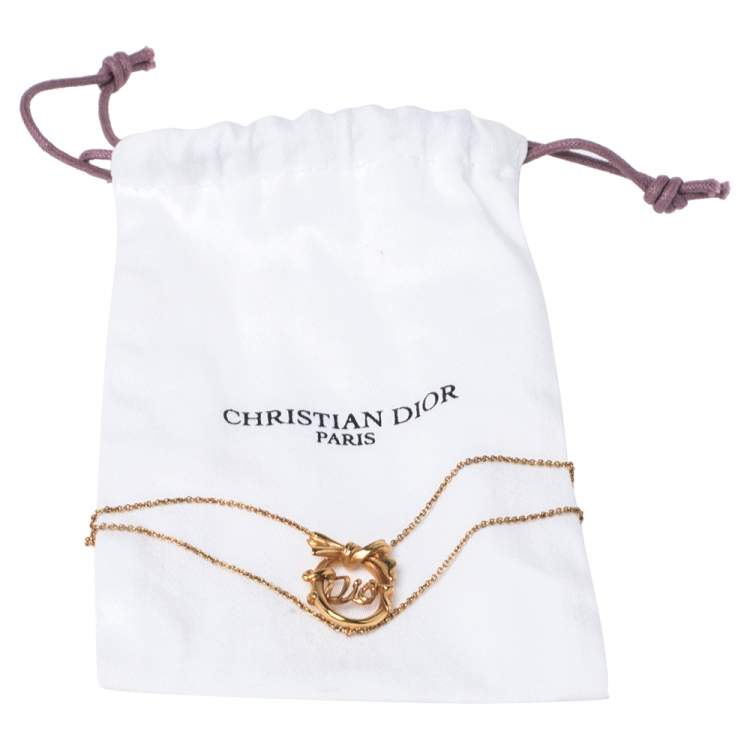 Pre Owned  Dior Vintage Bow Logo Gold Tone Double Chain Bracelet