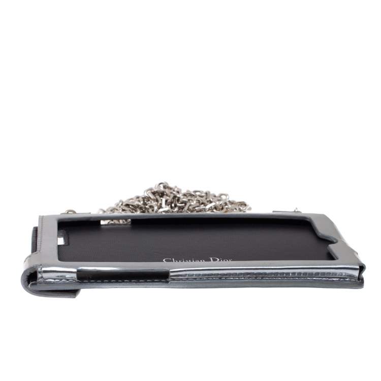 Pre Owned Dior Silver Canngae Patent Leather Diorama iPhone 6/7 Case On Chain