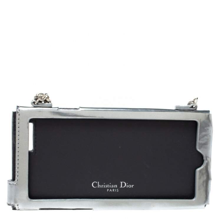 Pre Owned Dior Silver Canngae Patent Leather Diorama iPhone 6/7 Case On Chain
