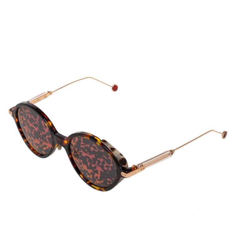 Pre Owned Dior Gold Havana / Pink Mirror Leaf DiorUmbrage Round Sunglasses