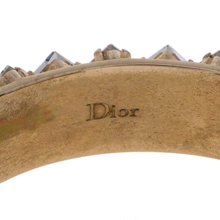 Pre Owned Dior Crystal Embellished Gold Tone Open Cuff Bracelet M