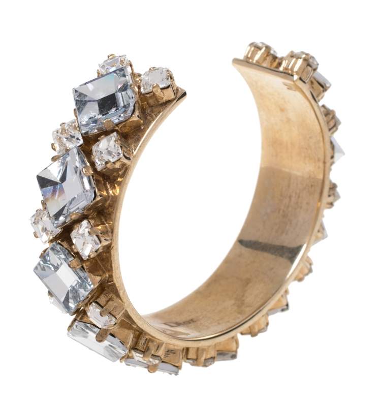Pre Owned Dior Crystal Embellished Gold Tone Open Cuff Bracelet M
