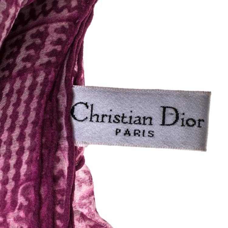 Pre Owned Dior Purple Oblique Motif Print Silk Scarf