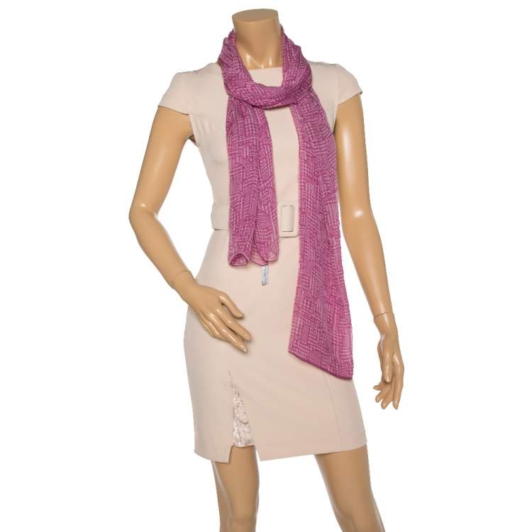 Pre Owned Dior Purple Oblique Motif Print Silk Scarf