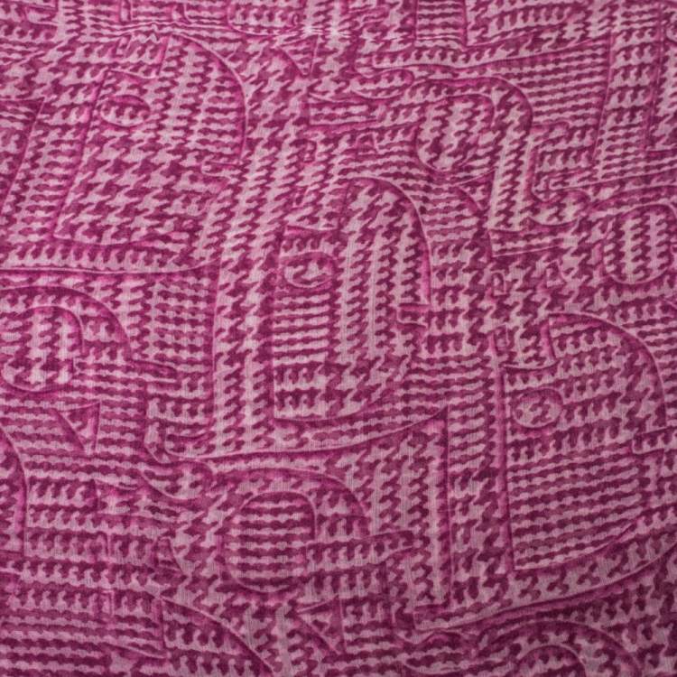 Pre Owned Dior Purple Oblique Motif Print Silk Scarf