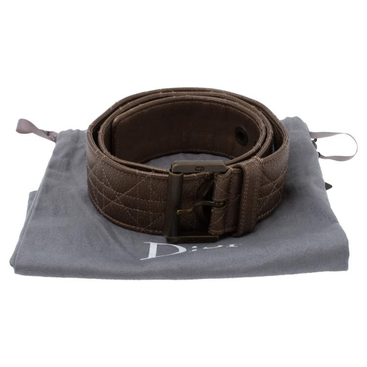 Pre Owned Dior Brown Textured Cannage Leather Grommet Buckle Belt 90CM