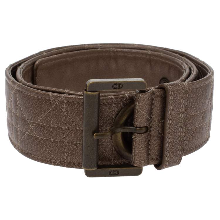 Pre Owned Dior Brown Textured Cannage Leather Grommet Buckle Belt 90CM