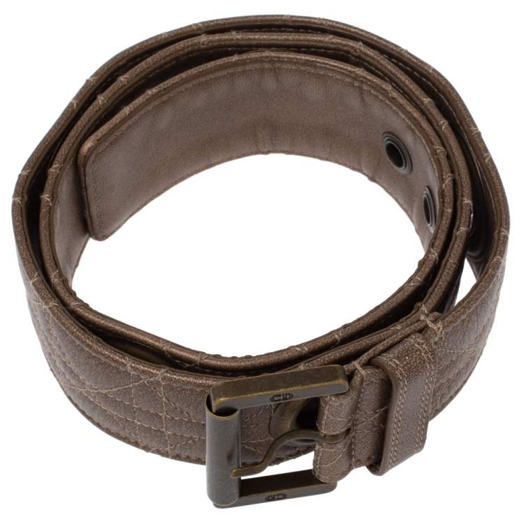 Pre Owned Dior Brown Textured Cannage Leather Grommet Buckle Belt 90CM