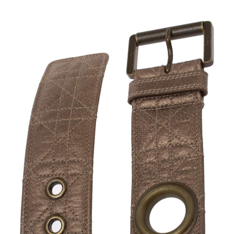 Pre Owned Dior Brown Textured Cannage Leather Grommet Buckle Belt 90CM