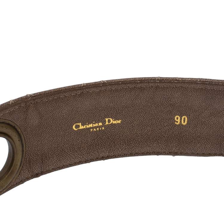 Pre Owned Dior Brown Textured Cannage Leather Grommet Buckle Belt 90CM