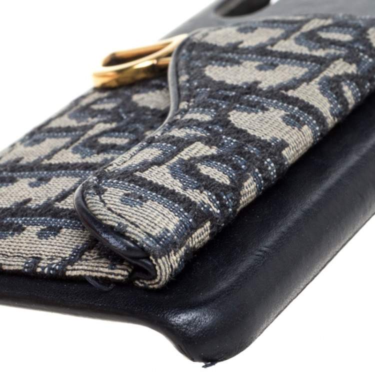 Pre Owned Dior Blue Oblique Jacquard Canvas and Leather iPhone XS Max Case