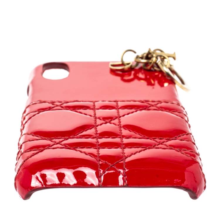 Pre Owned Dior Red Cannage Patent Leather Lady Dior Iphone X/XS Case