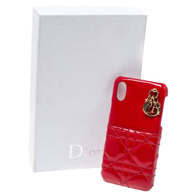 Pre Owned Dior Red Cannage Patent Leather Lady Dior Iphone X/XS Case