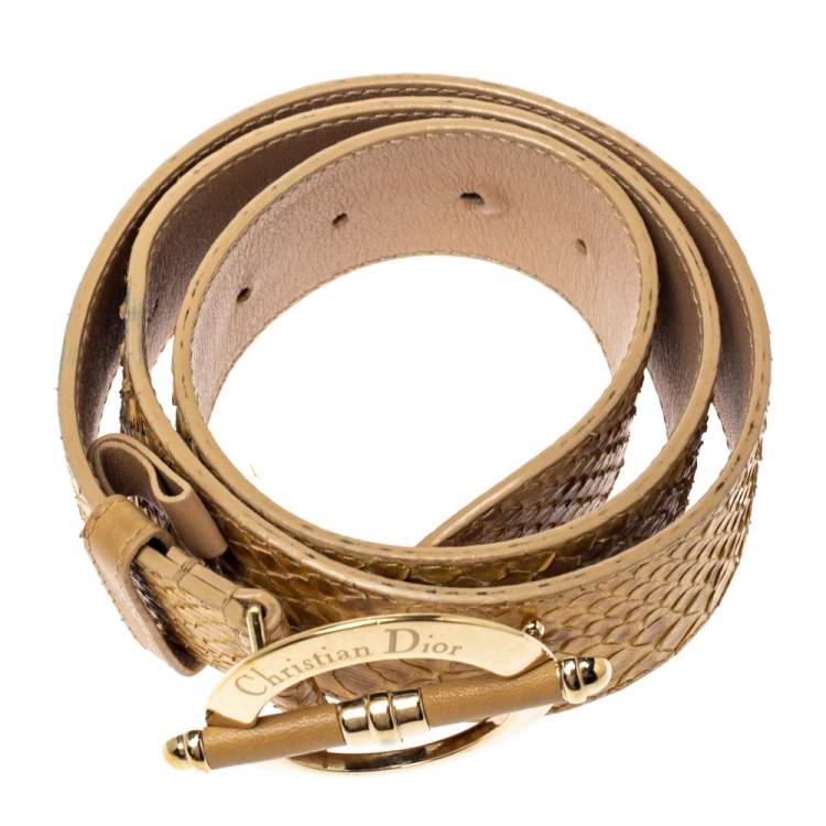 Pre Owned Dior Beige Python Leather Bamboo Detain Buckle Belt 80CM