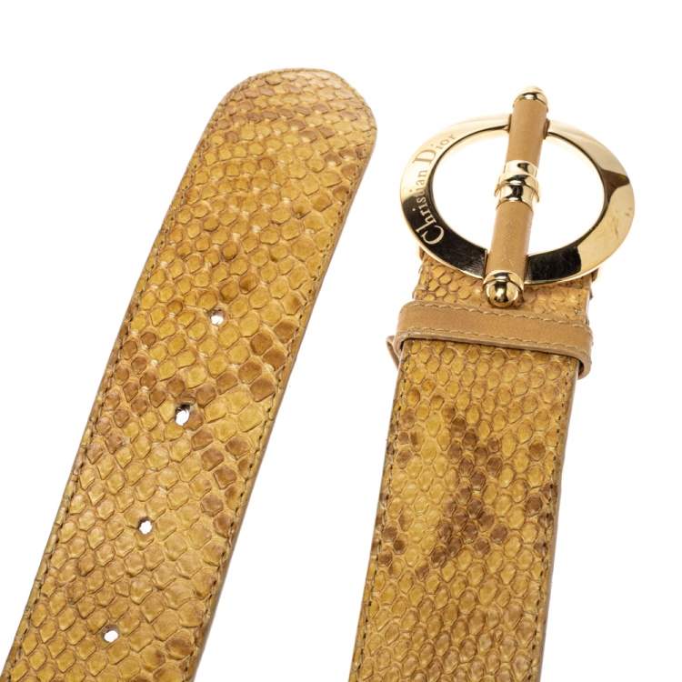Pre Owned Dior Beige Python Leather Bamboo Detain Buckle Belt 80CM
