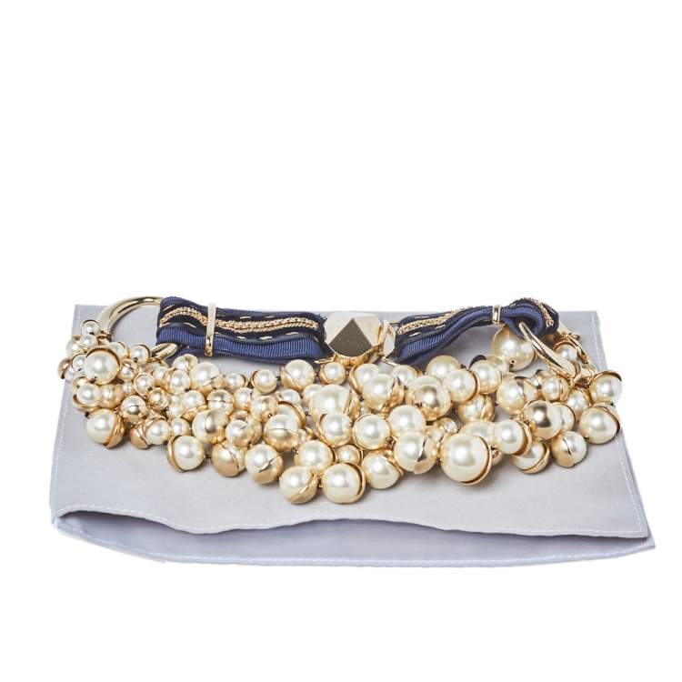Pre Owned Dior Mise en Dior Faux Pearl Gold Tone Statement Necklace