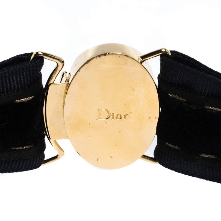 Pre Owned Dior Mise en Dior Faux Pearl Gold Tone Statement Necklace
