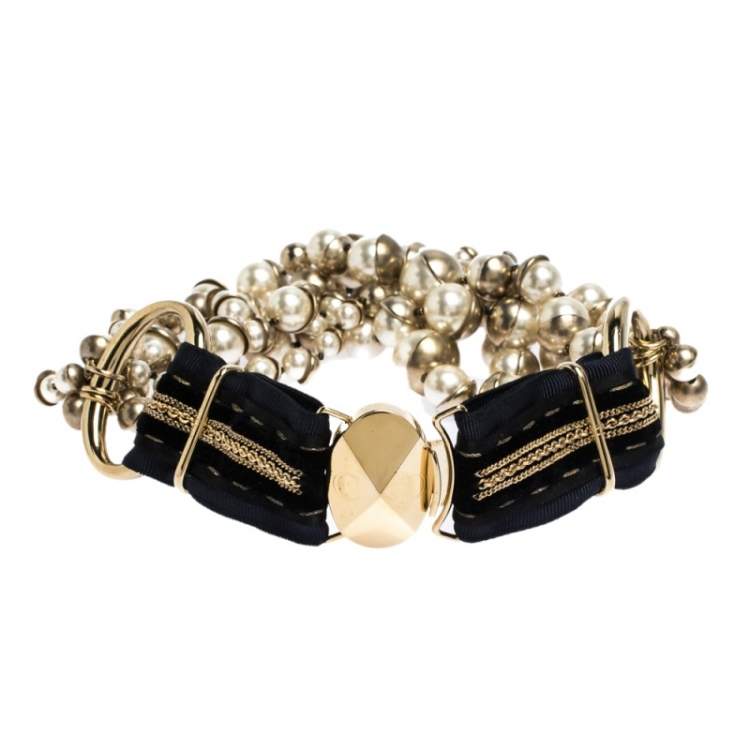 Pre Owned Dior Mise en Dior Faux Pearl Gold Tone Statement Necklace