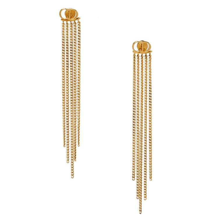 Pre Owned Dior CD Gold Tone Chain Tassel Earrings