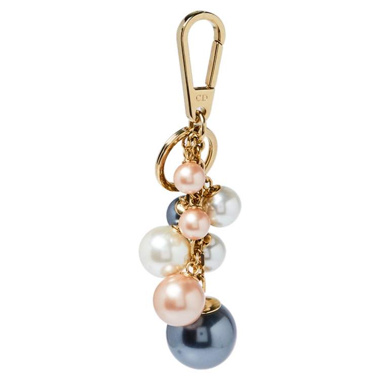 Pre Owned Dior Multicolor Bead Gold Tone Bag Charm and Key Ring