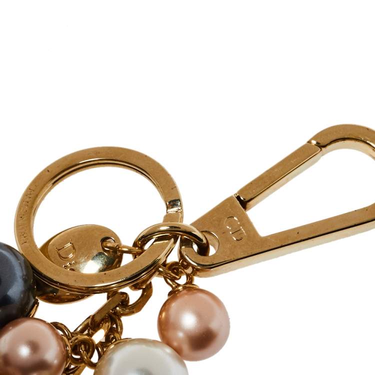 Pre Owned Dior Multicolor Bead Gold Tone Bag Charm and Key Ring