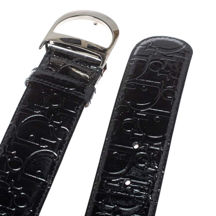 Pre Owned Dior Black Patent Leather D Buckle Belt 85CM