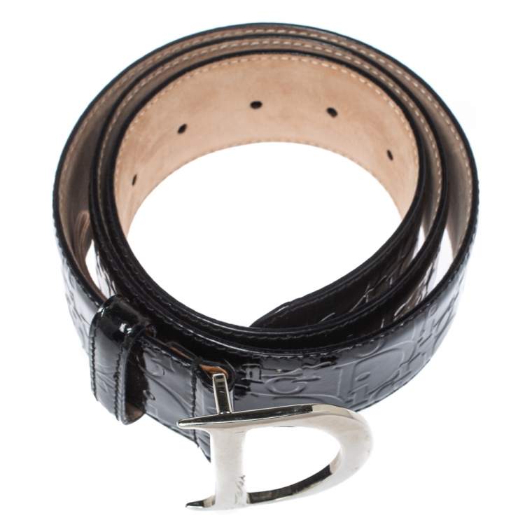 Pre Owned Dior Black Patent Leather D Buckle Belt 85CM