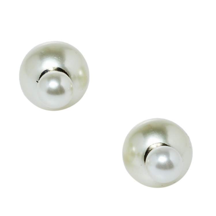 Pre Owned Dior Cream Faux Pearl Mise en Dior Tribales Stud Earrings