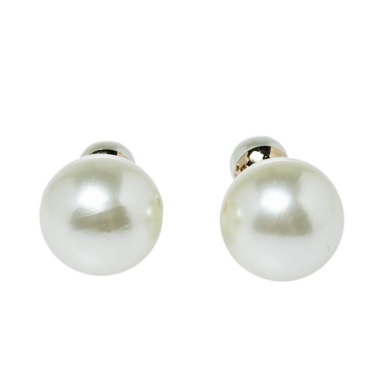 Pre Owned Dior Cream Faux Pearl Mise en Dior Tribales Stud Earrings