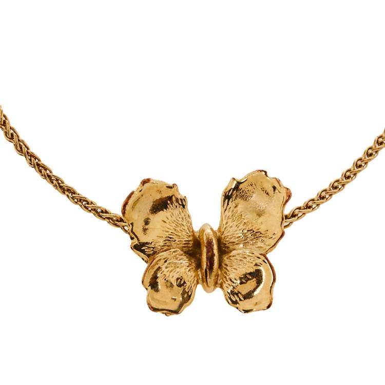 Pre Owned Dior Butterfly Charm Gold Tone Bracelet