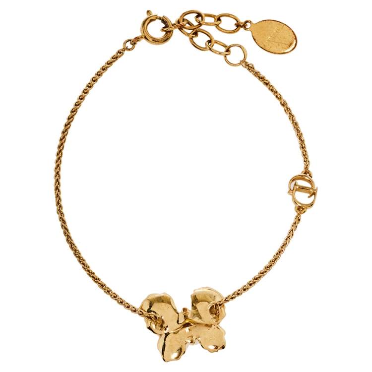 Pre Owned Dior Butterfly Charm Gold Tone Bracelet