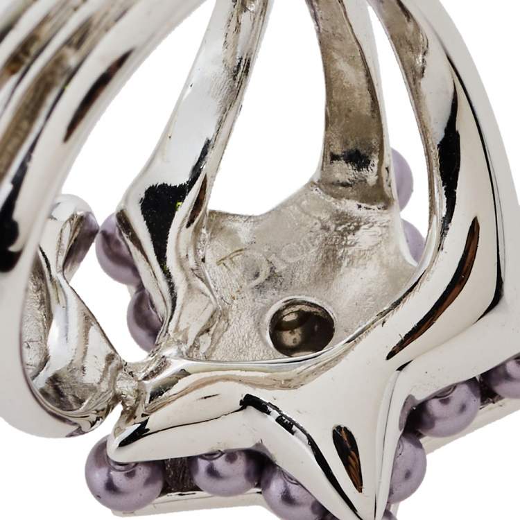 Pre Owned Dior Double Star Crystal and Bead Cocktail Ring Size EU 57