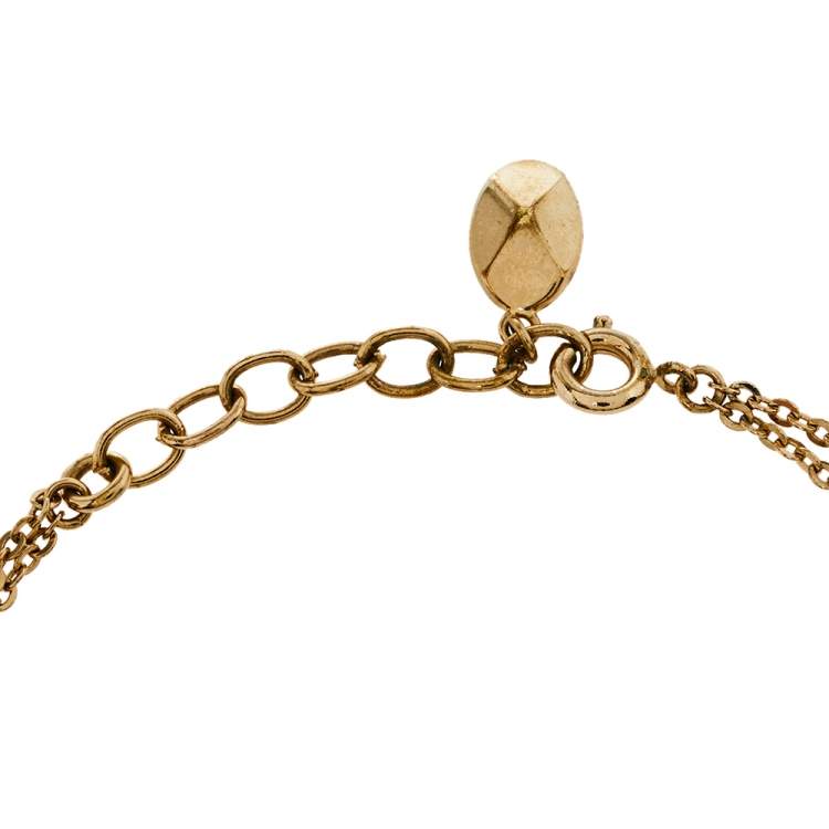 Pre Owned Dior Gold Tone Crystal Logo Double Chain Bracelet