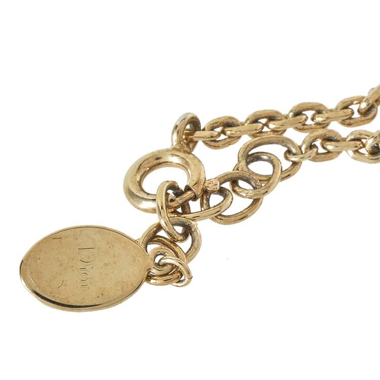 Pre Owned Dior Gold Tone Crystal Pavé Pop Heart Charm Bracelet