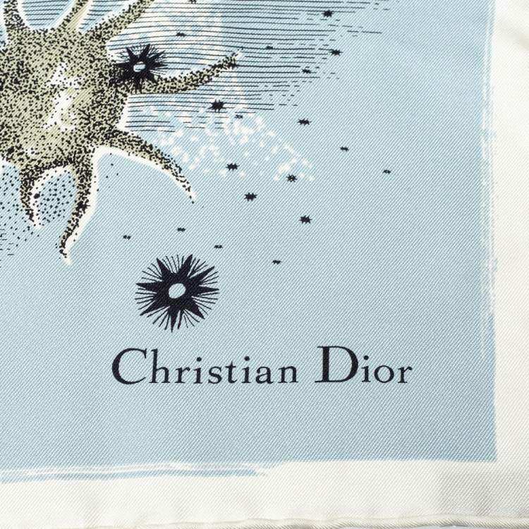 Pre Owned Dior Pale Blue Zodiac Print Silk Scarf