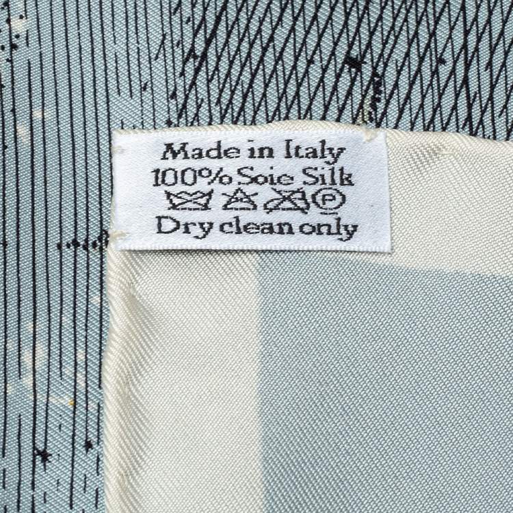 Pre Owned Dior Pale Blue Zodiac Print Silk Scarf